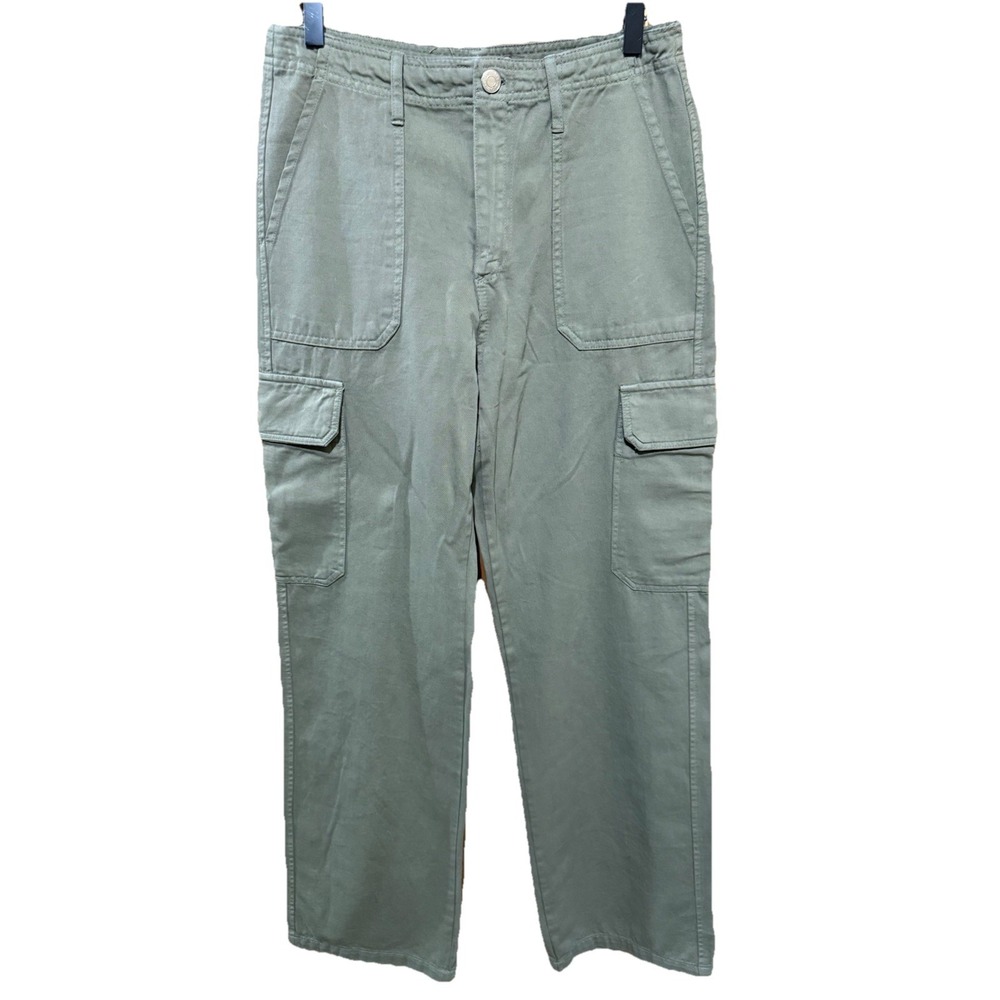 Zara Pants Womens 4 Cargo Pockets Mid Rise‎ Green  Straight Denim Grunge Retro